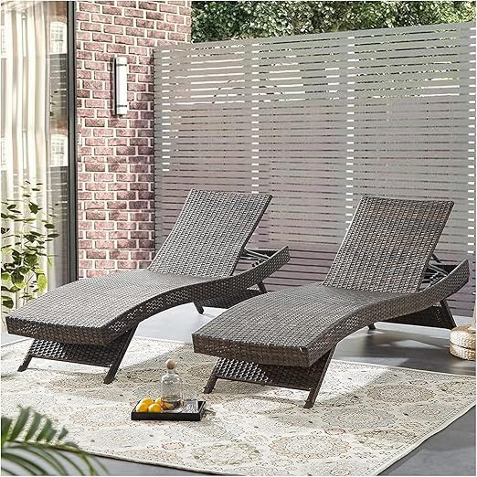 Asifom 79'' Long Reclining Chaise Lounge Set (Set of 2), Outdoor Wicker Reclining Lounge Chair P... | Amazon (US)