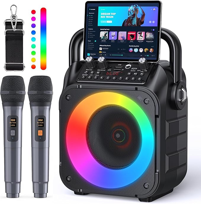 Karaoke Machine, Portable Bluetooth Speaker with 2 Wireless Microphones for Adults & Kids with Li... | Amazon (US)