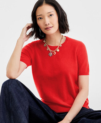 Women's 100% Cashmere Crewneck Short-Sleeve Sweater, Macy's Exclusive | Macy's