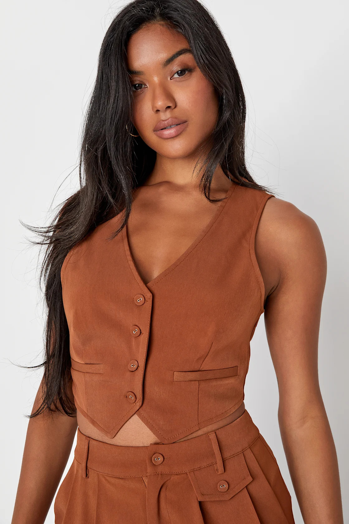 Hot Pur-suit Rust Brown Twill Vest Top | Lulus (US)