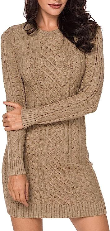 LaSuiveur Women's Slim Fit Cable Knit Long Sleeve Sweater Dress | Amazon (US)