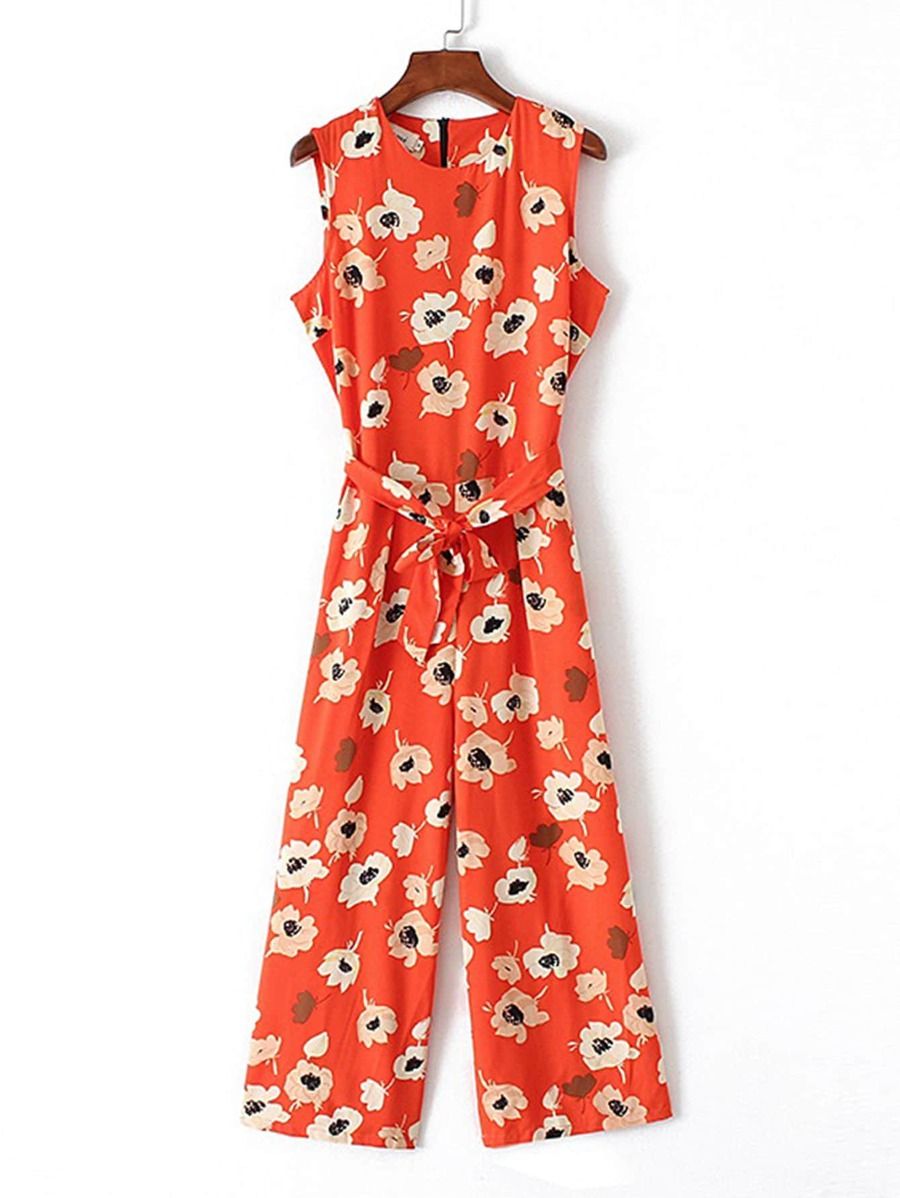 Floral Print Tie Waist Jumpsuit | SHEIN