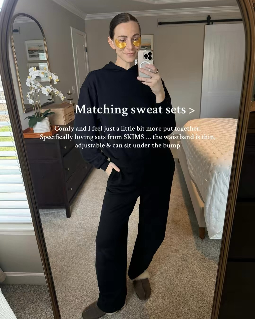 Things that make me feel better during pregnancy 

Skims set: 
Hoodie - size large
Sweatpants - size medium

Slippers - size 9 (typically 9.5) 

Daily drills crew neck - size small. Fits oversized. 

Ice roller, eye masks, sweat sets

#LTKmorningroutine #LTKdayinmylife #LTKBump