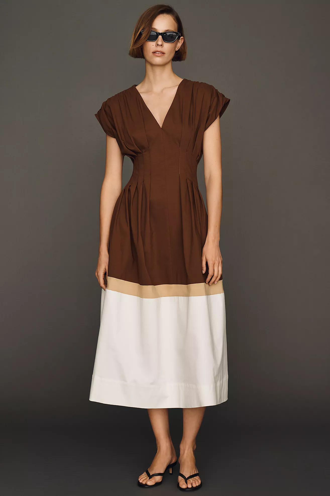 Exquise Pleated Short-Sleeve Twofer Midi Dress | Anthropologie (US)