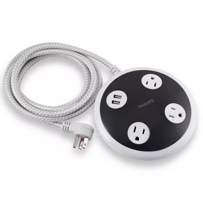 Philips 3-Outlet 450J Surge Protector Orb with 2USB Charging, 8' Braided Cord - White | Target