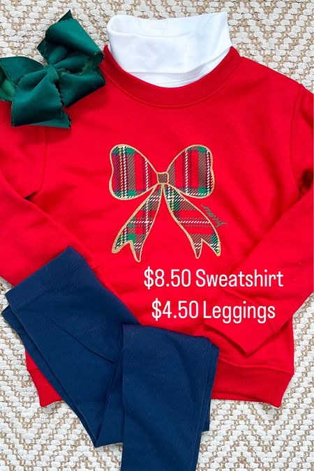 Affordable and adorable girls holiday outfit!! This plaid bow sweatshirt is only $8.50 and the navy leggings are only $4.50. We have these Walmart leggings in multiple colors and the quality is great, especially for the price! Perfect for all of your Christmas celebrations with girls!

Sizing:
Both pieces fit TTS, but I sized up in each so that I can layer them and also so they will fit longer! If between sizes I would recommend sizing up. 

Girls Christmas outfit, Walmart fashion, Walmart finds, toddler style, preppy kids, baby girl Christmas clothing, kids holiday outfit

#LTKfindsunder50 #LTKHoliday #LTKkids