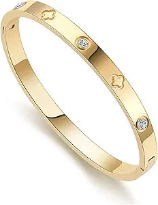 18K Gold-plated Bracelets for Women Friendship Love Bangle Bracelets Stainless Steel Bracelet Jew... | Amazon (US)