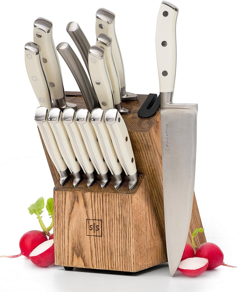 White Knife Set with Block - 14 Piece Forged Stainless Steel Triple Rivet White Kitchen Knife Set... | Amazon (US)