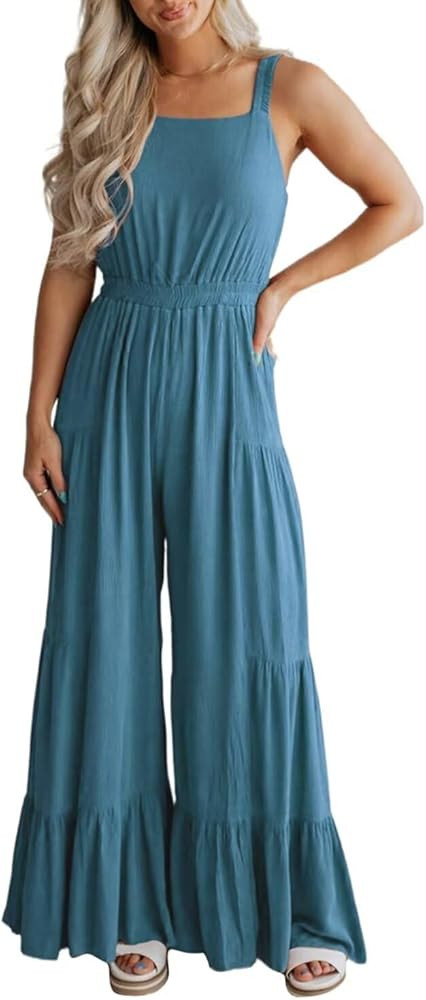 BLENCOT Jumpsuits For Women Casual Sleeveless Rompers Dressy Flowy Summer Outfits Spring Boho Com... | Amazon (US)