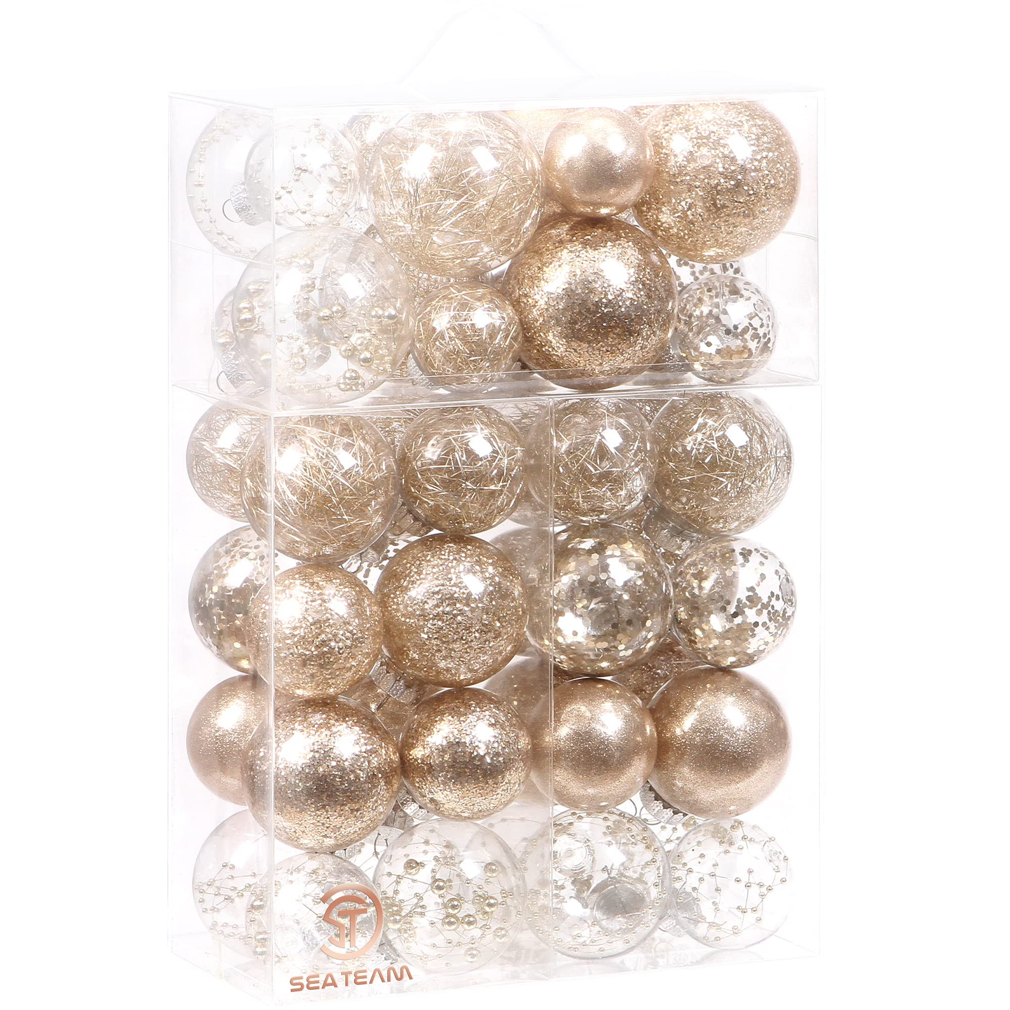 Sea Team Multi-Size Shatterproof Clear Plastic Christmas Tree Ball Ornaments Set, Decorative Hang... | Amazon (US)