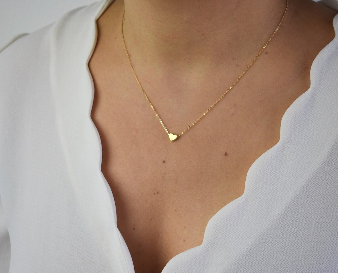 Tiny Heart Necklace, Gold Heart Necklace, Dainty Heart Necklace, Delicate Silver Girlfriend Gift,... | Etsy (US)
