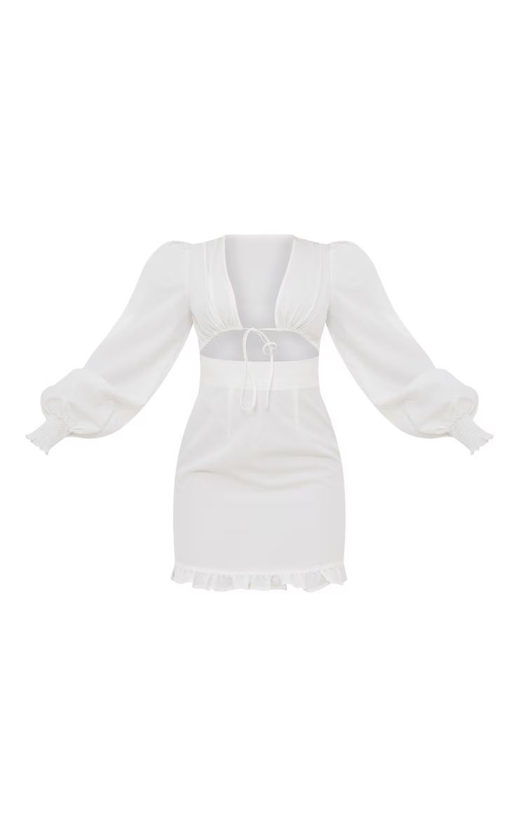 White Tie Front Frill Hem Shift Dress | PrettyLittleThing US