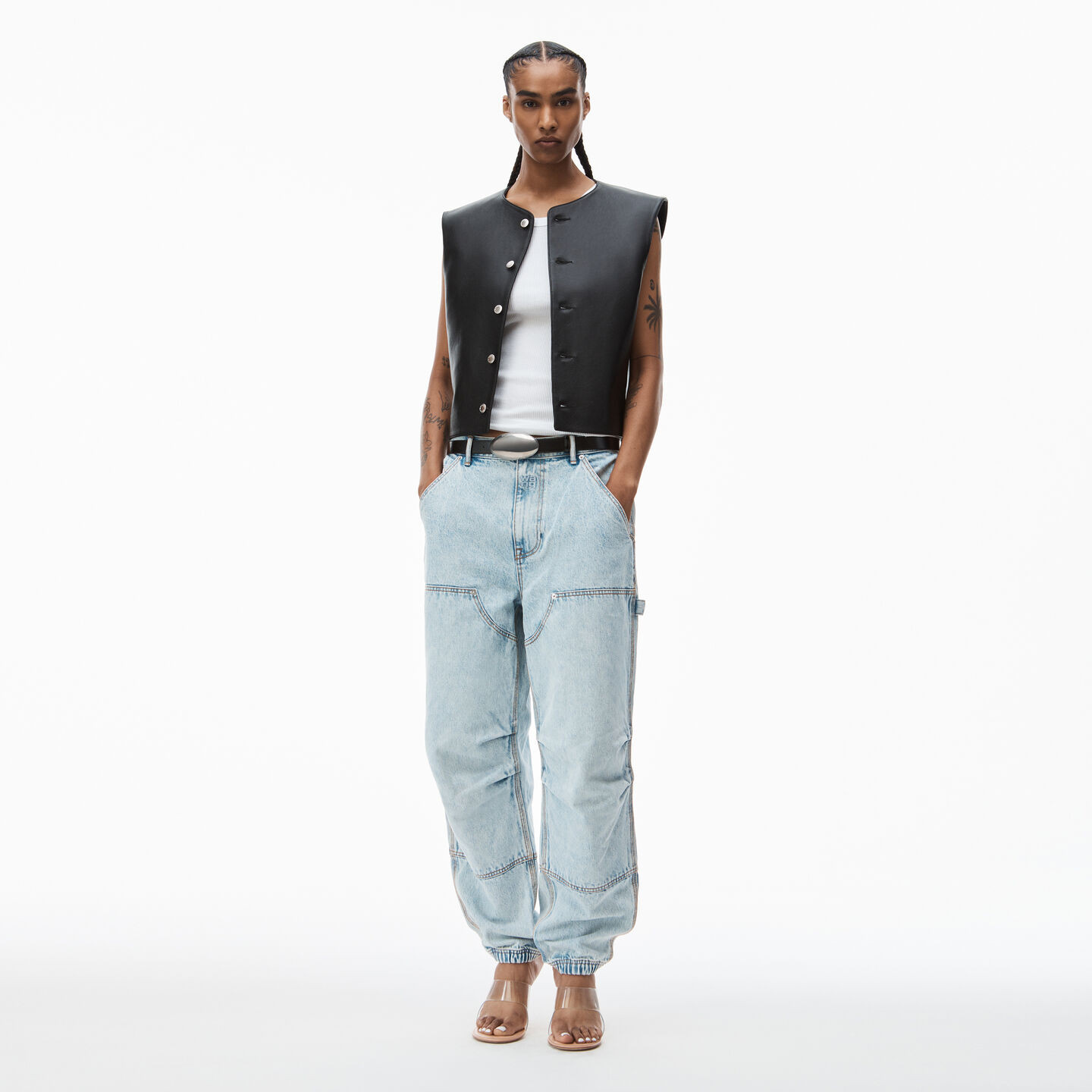 Alexander Wang Women's Double Front Carpenter Pant In Denim Pebble Bleach | Alexander Wang