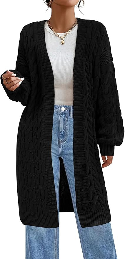 PRETTYGARDEN Cable Knit Long Cardigan Sweaters for Women 2025 Casual Chunky Open Front Long Sleev... | Amazon (US)