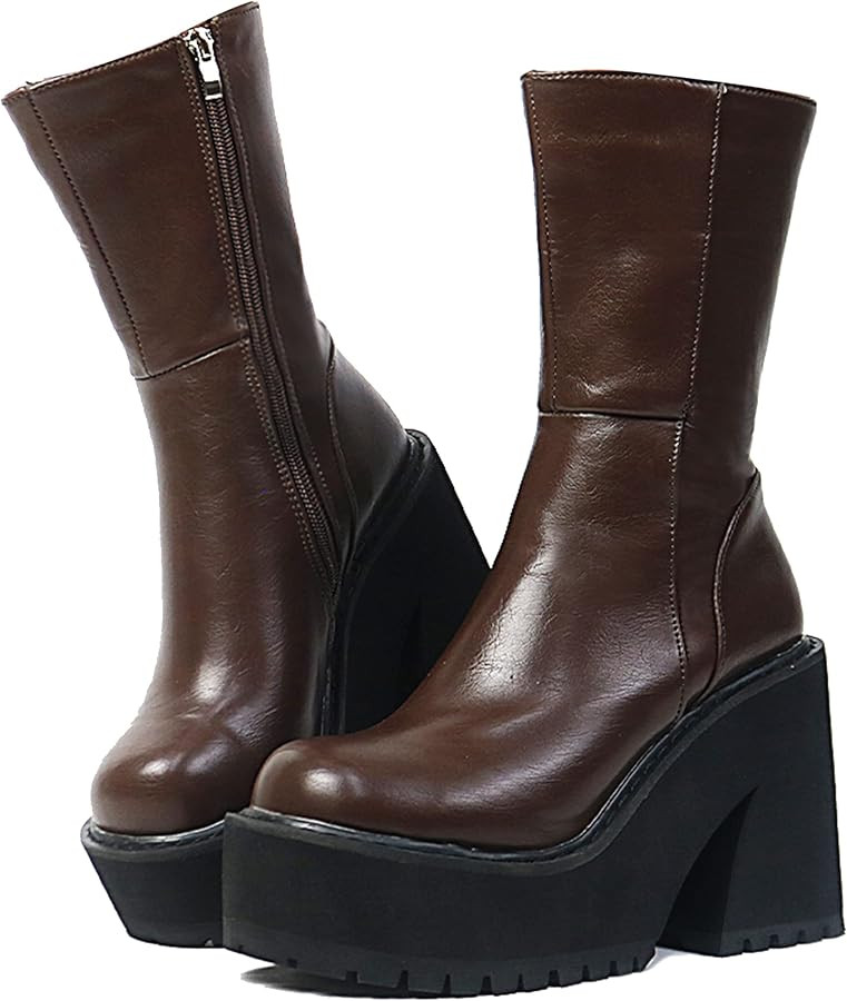 Goiphrri Platform Ankle Boots for Women High Heel Round Toe Womens Fashion Work Combat Boots Punk... | Amazon (US)