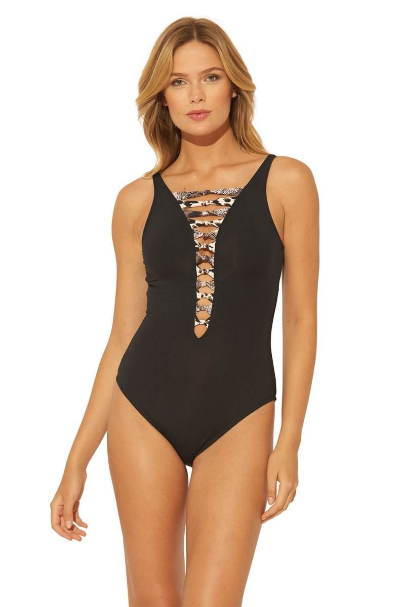 Animal Print Knotted Plunge One Piece Swimsuit | Everything But Water