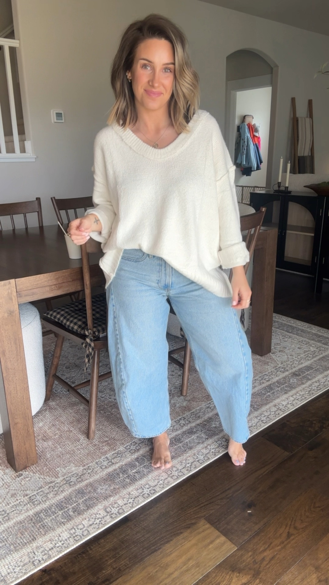 Sweater is size M- large would of been good too

Jeans are size 27- size down one from regular size!!

Earrings are linked in my Amazon store

Necklace is from Etsy 