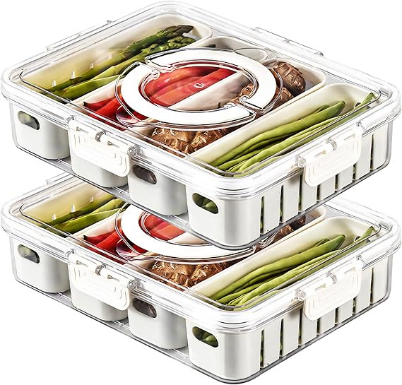 MineSign 2Pack Divided Snackle Box with Lids Stackable Food Serving Tray for Fruit&Veggie Plastic... | Amazon (US)