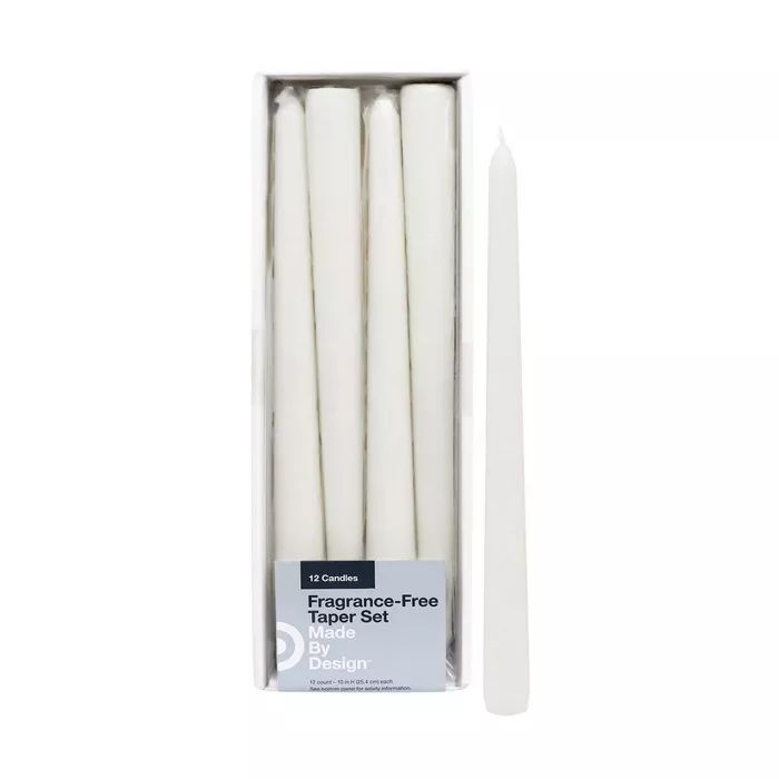 10" 12pk Unscented Taper Candles White - Made By Design&#8482; | Target