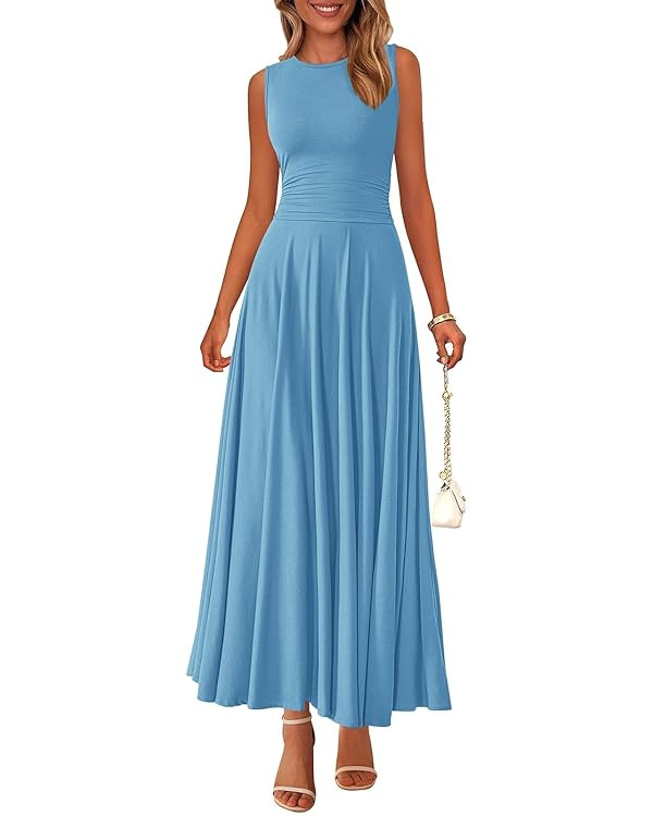 PRETTYGARDEN Womens Summer Dresses 2025 Casual Sleeveless Crewneck Aline Maxi Dress Stretch Tank ... | Amazon (US)