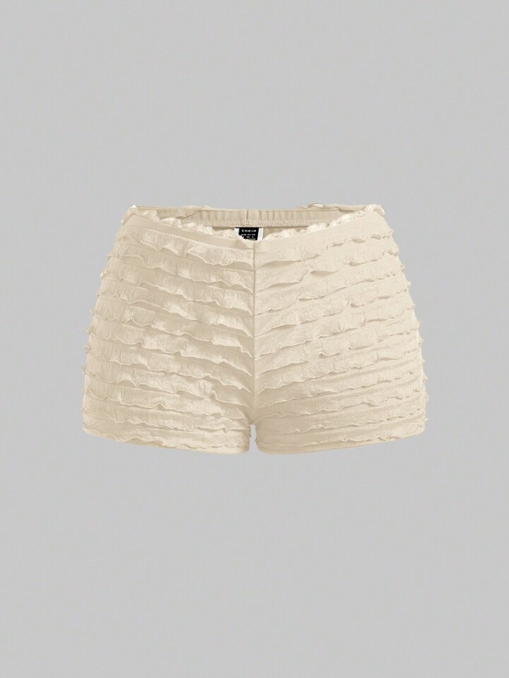SHEIN Essnce Women's Casual Fashion Low Rise Slim Fit Elasticity Mini Shorts Women Boxer Shorts Ruffle Shorts Bottoms All-Match Shorts Tomato Girl Summer Kawaii Bow Women Ruched Micro Mini Shorts | SHEIN