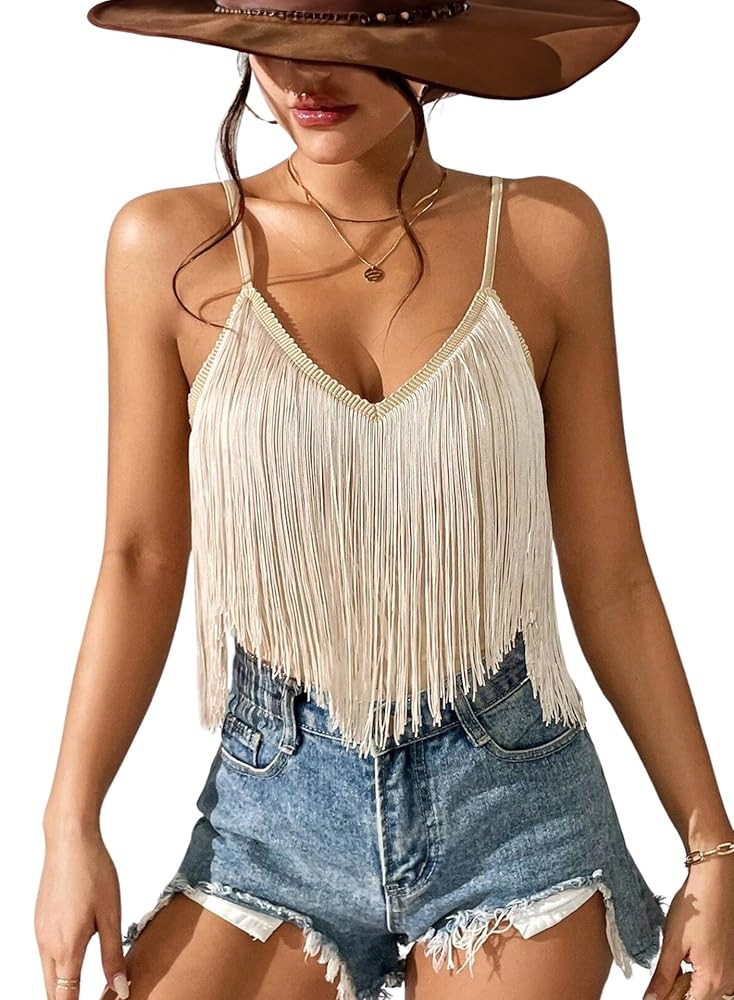Womens Western Cowgirl Fringe Top - Country Concert Outfits Festival Tassel Hem Boho Rodeo Camiso... | Amazon (US)
