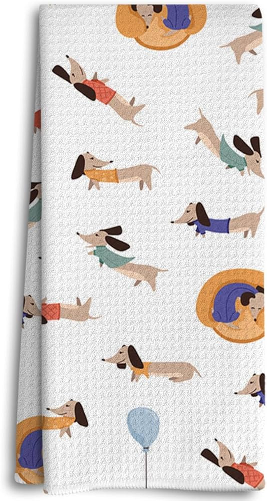 Dwept Cute Dachshund Dog Kitchen Towels, Dachshund Decor, Puppy Dog Dish Towels Dishcloths, Weine... | Amazon (US)