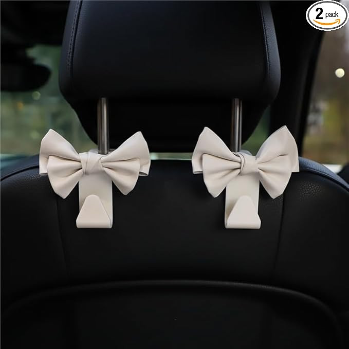 2 Pack Car Purse Hooks, Cute Bow Car Seat Headrest Hook Hanger for Purses and Bags, Space-Saving ... | Amazon (US)