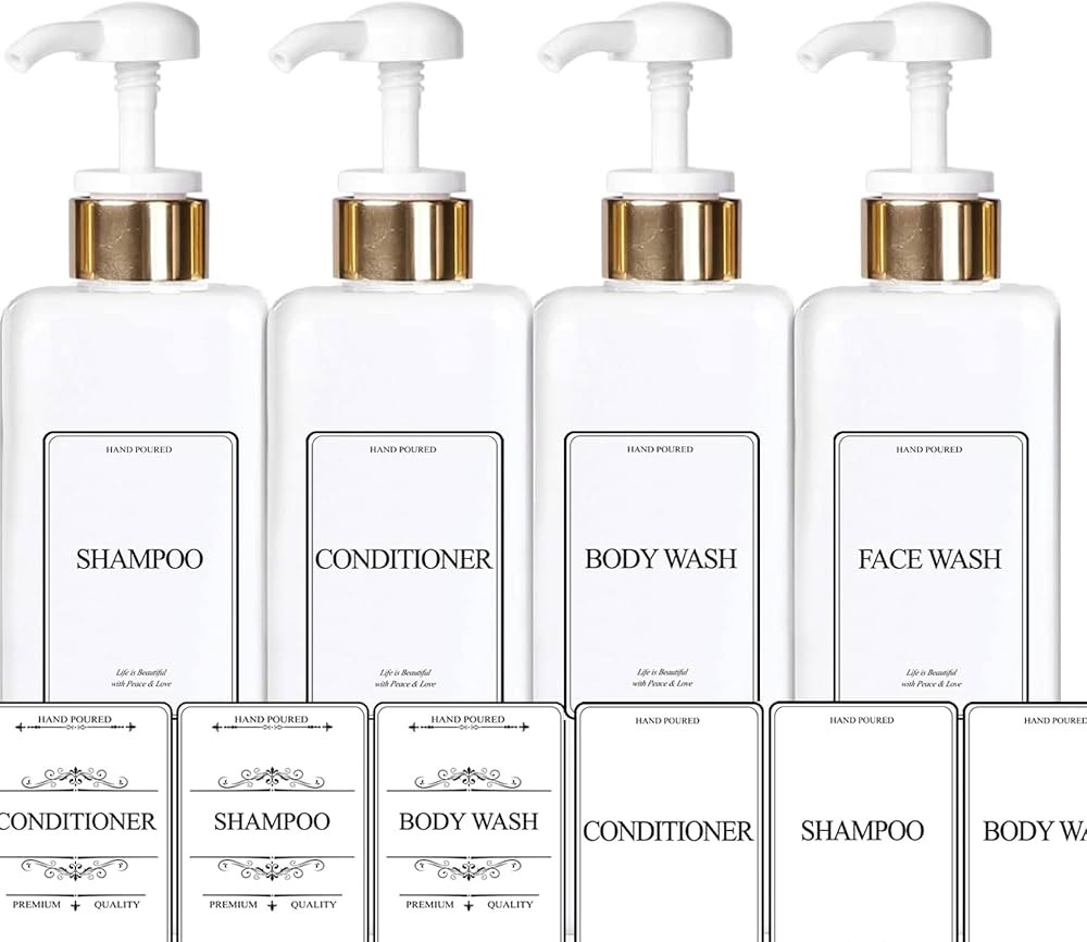 Empty Plastic Square Bottles Pump Shampoo Conditioner Body Wash Face, in Shower Bathroom Dispense... | Amazon (US)
