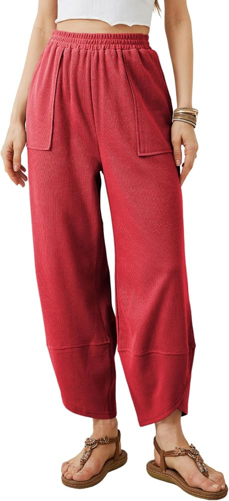 Xiaoxuemeng Womens Baggy Wide Leg Pants Casual Elastic Waisted Harem Pants | Amazon (US)