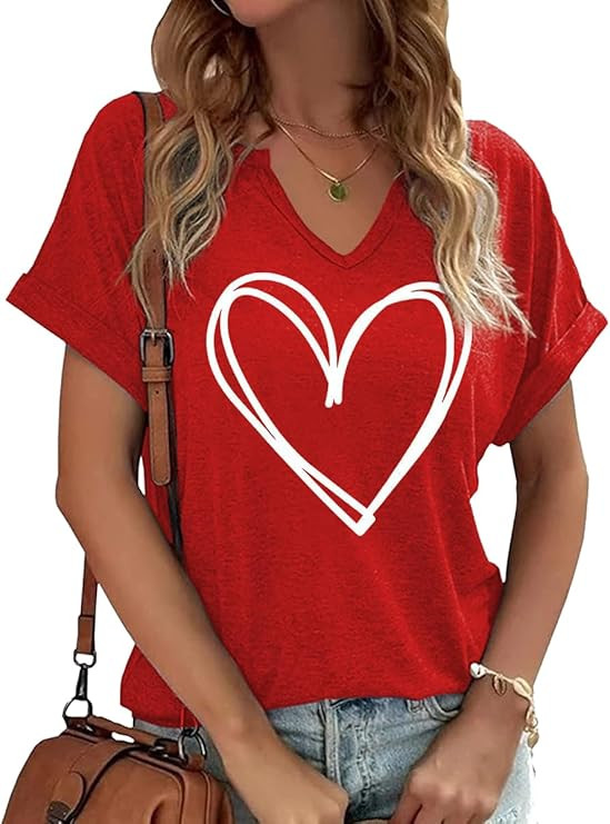 Earlymemb Womens Lover Heart Graphic V Neck Shirt Valentines Funny Couple Matching Casual Short S... | Amazon (US)