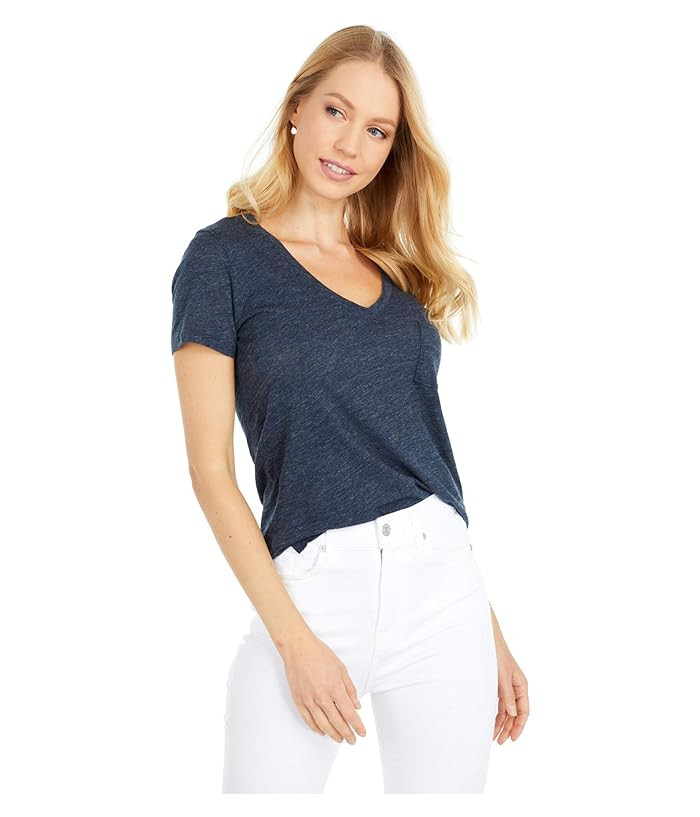 Madewell Whisper Cotton V-Neck Pocket Tee (Heather Indigo) Women's Clothing | Zappos