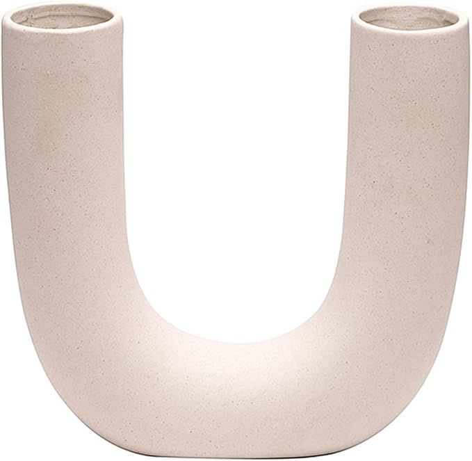 Anding Creamy-White Ceramic Vase -U-Shaped Vase Modern Vase Matte Design - Ideal Gift Flowers Vas... | Amazon (US)