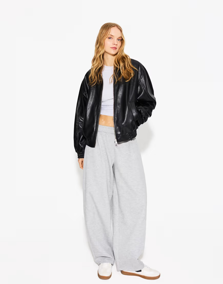 Bershka faux leather oversized jacket in black | ASOS (Global)