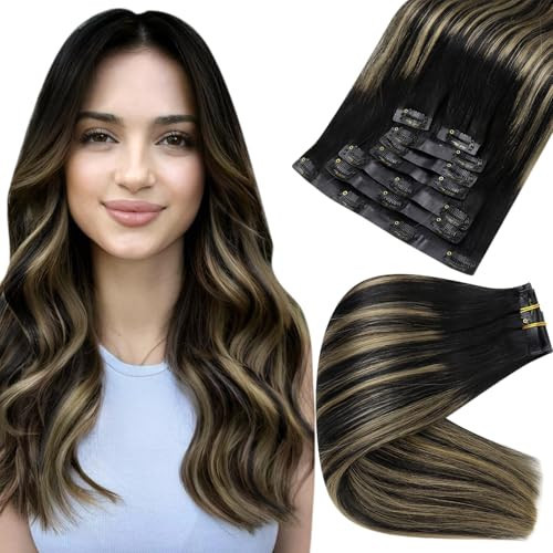 Full Shine Clip in Hair Extensions 12 Inch Black Hair Extensions Ombre Hair Extensions Clip Ins Natural Black To Medium Brown And Honey Blonde Invisile Hair Extensions With Pu Skin Weft 8pcs 80g | Amazon (US)