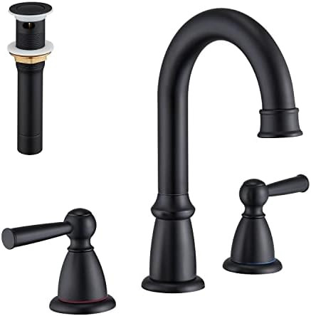 CREA Widespread Bathroom Faucet Black 3 Hole Sink Faucet 8 inch with Pop Up Drain 2 Handle 4 inch... | Amazon (US)