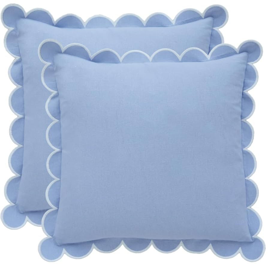 BEBE BASK Blue Scalloped Pillow Cover - Set of 2-18 x 18 Inch - Scallop Pillow Cover - Scalloped ... | Amazon (US)