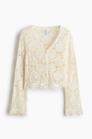 H & M - Crochet-Look Cotton Cardigan - White | H&M (US + CA)