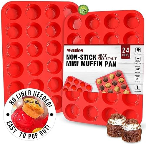 Walfos Mini Silicone Cupcake Pan Set, 2-Piece Mini 24 Cups Muffin Pan, BPA Free and Dishwasher Sa... | Amazon (US)