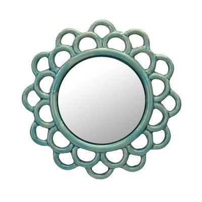 9" Decorative Round Floral Ceramic Wall Hanging Mirror - Stonebriar Collection | Target