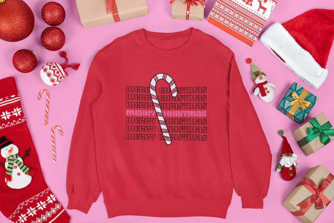 Candy Cane Merry Christmas Unisex Heavy Blend™ Crewneck - Etsy | Etsy (US)