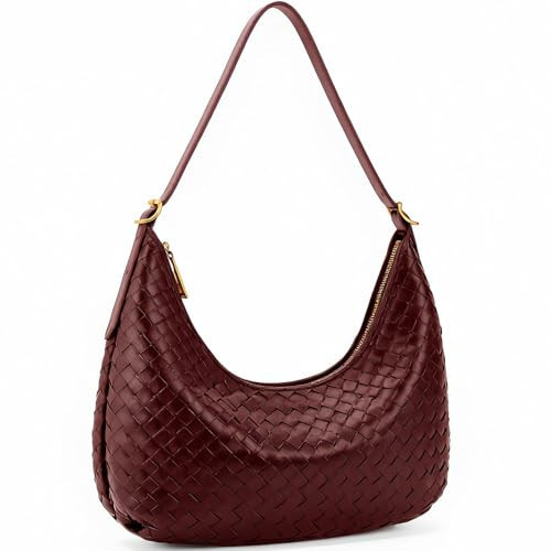 Shoulder Bag Handbag for Women Crossbody Tote Bags Woven Purse Clutch Women's Medium Underarm Hobo With Pocket Large (Burgundy) | Amazon (US)