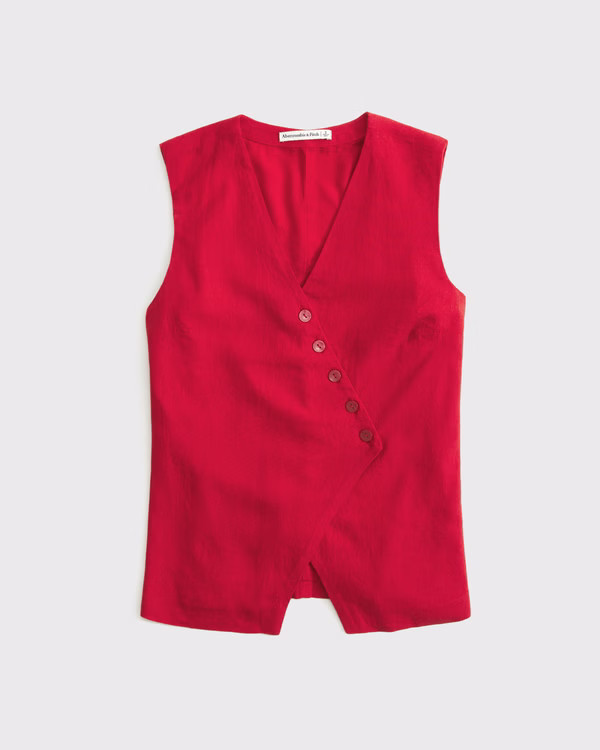 Asymmetrical Linen-Blend Vest | Abercrombie & Fitch (US)