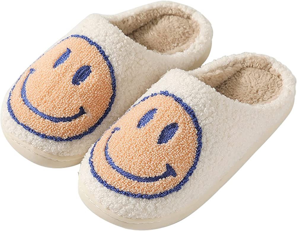 FACAXEDRE Retro Smiley Face Slippers, Soft Plush Comfy Preppy Women Slippers, Smile Cushion Slide... | Amazon (US)