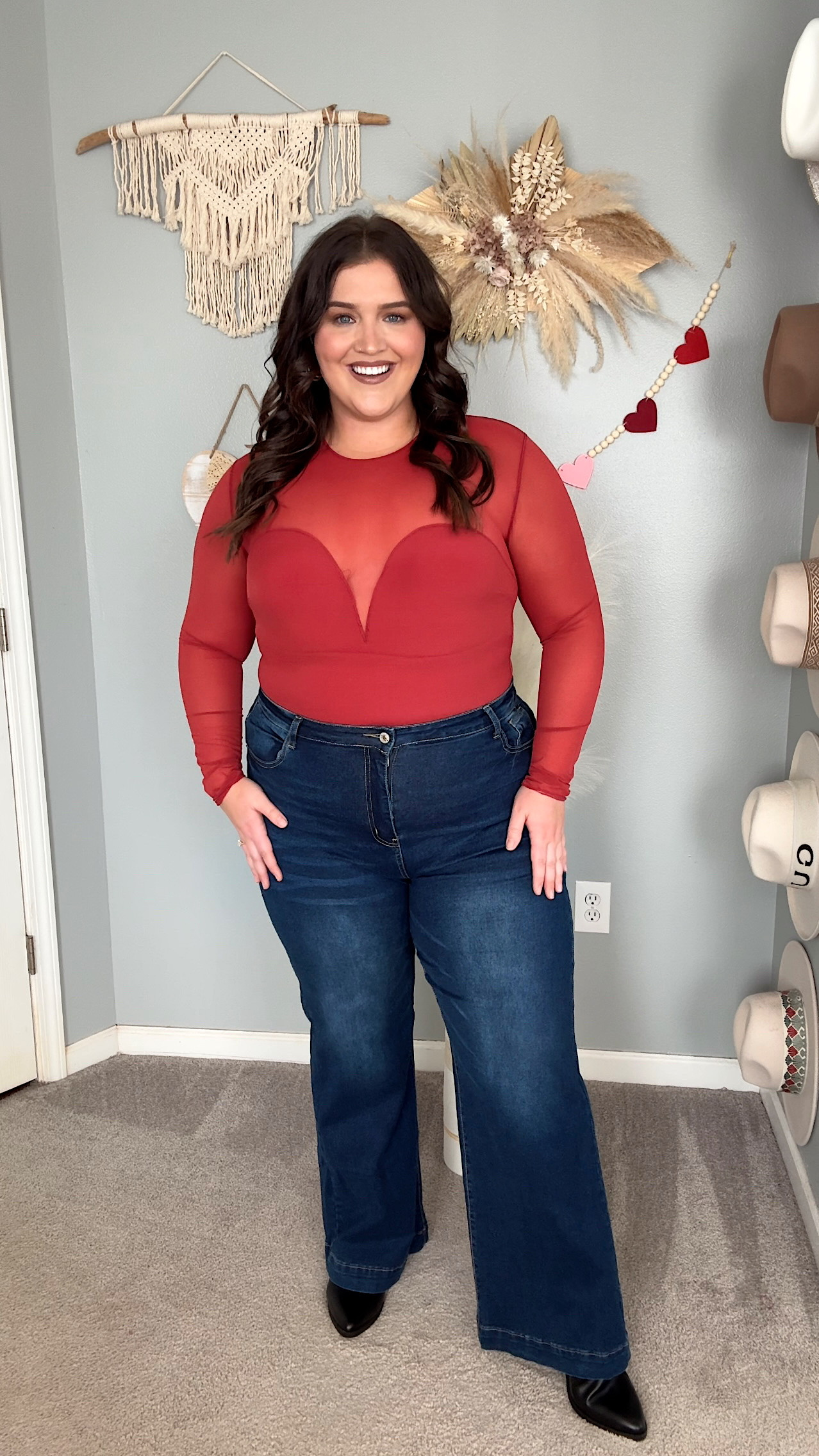 Amazon Valentine’s Day date night outfit ❤️‍🔥 Mesh shapewear bodysuit with built in bra, dark wash jeans and booties 
Top: 3XL 
Denim: 16

#LTKStyleTip #LTKPlusSize #LTKFindsUnder50