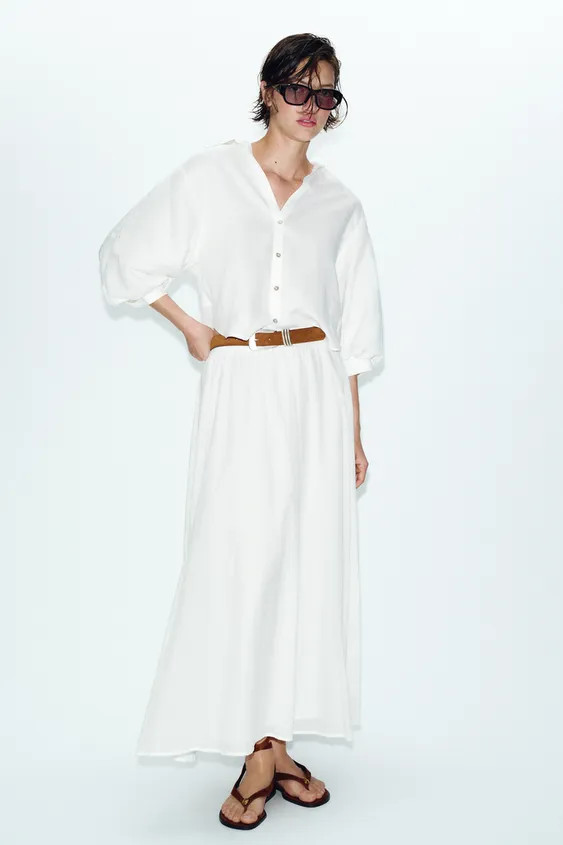 LINEN BLEND BALLOON SLEEVE SHIRT | Zara US