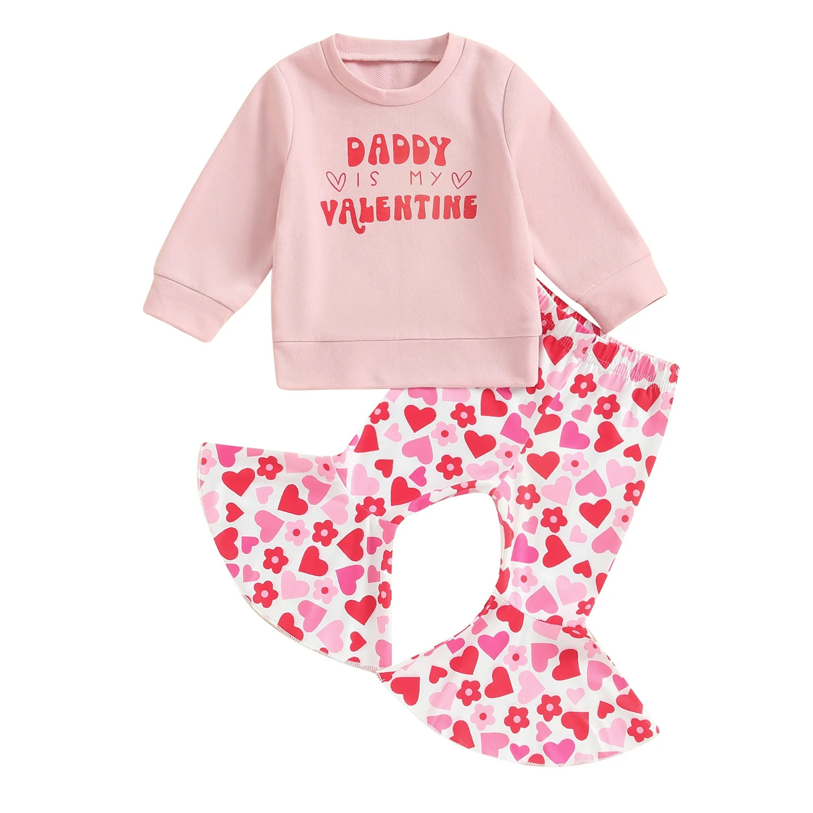 Musuos Baby Girl Valentine's Day Outfits 6 12 18 24M 3 4T Long Sleeve Sweatshirt + Heart Print Fl... | Walmart (US)