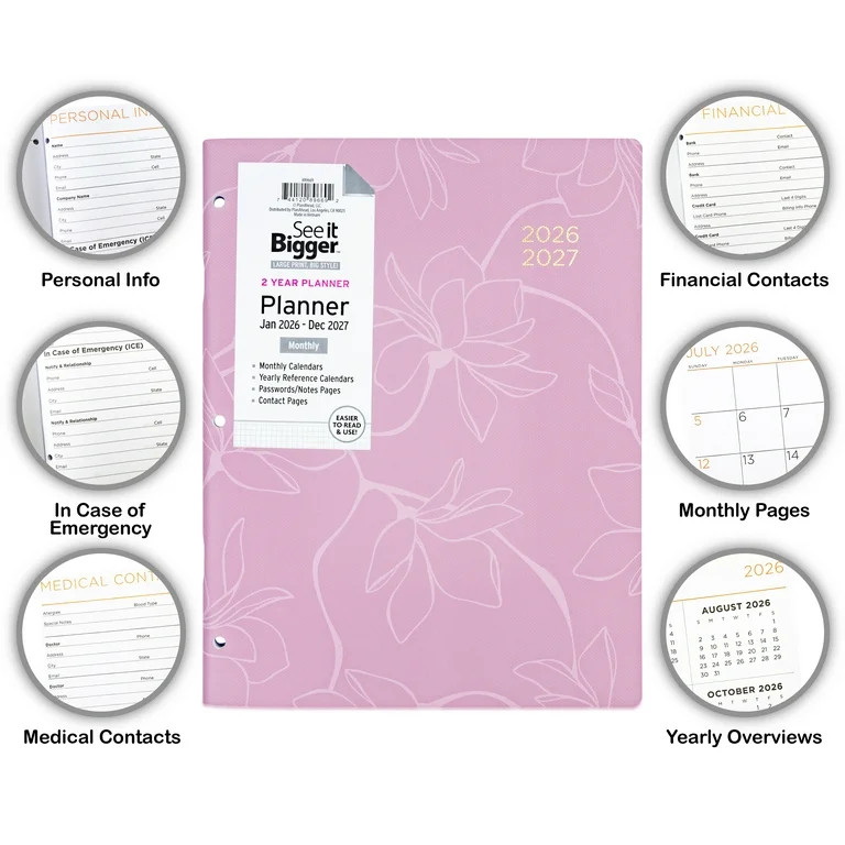 See it Bigger Monthly Planner Large (8.5″ x 11″) Rose Floral, 2-year, Jan 2026 - Dec 2027 | Walmart (US)