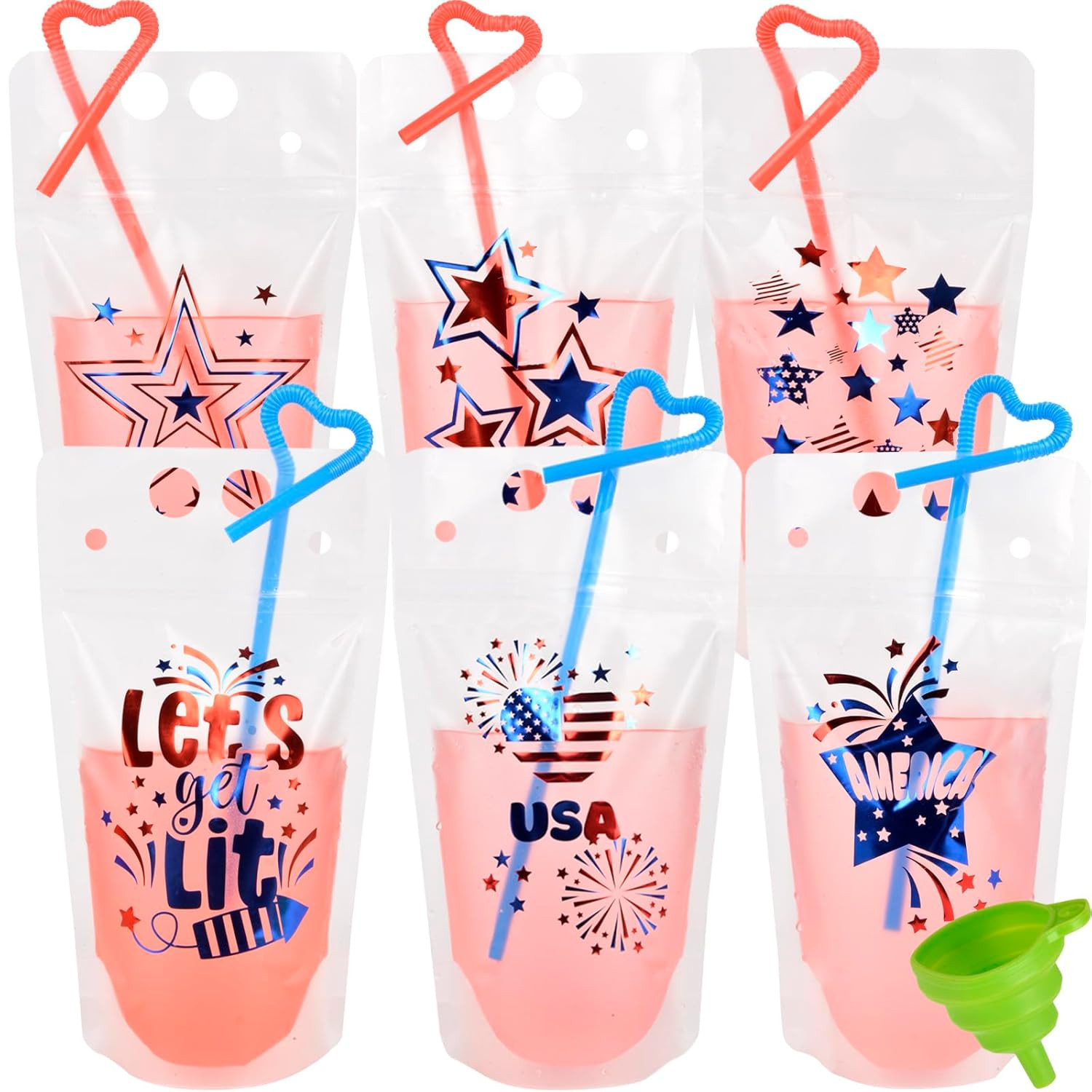 ChezMax 4th of July Decorations, 24pcs Drink Pouches for adults, Patriotic Decorations, 4th of Ju... | Amazon (US)