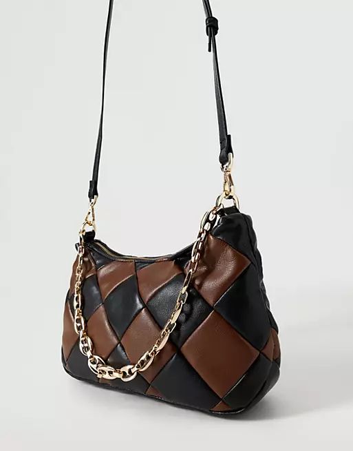 Mango plait shoulder bag in brown and black with chain detail | ASOS (Global)